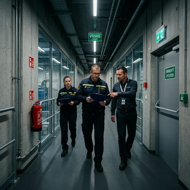 Kontrola hasičů — inspektoři HZS kontrolují provozovnu