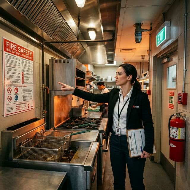 Technik PO prověřuje podmínky požární bezpečnosti v kuchyni