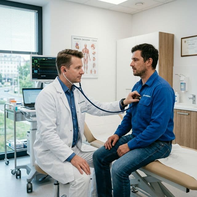 Lékař provádí pracovnělékařskou prohlídku zaměstnance