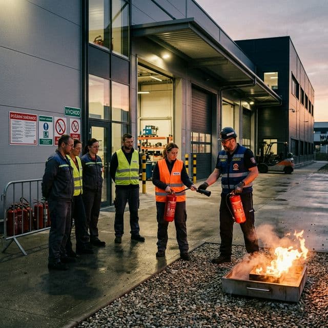 Školení požární ochrany — praktický nácvik s hasicím přístrojem