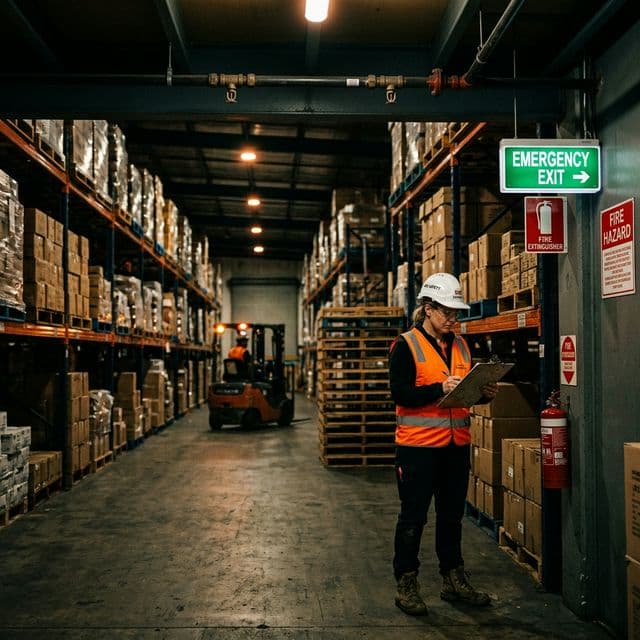 Technik PO hodnotí prostory skladu z hlediska požárního nebezpečí