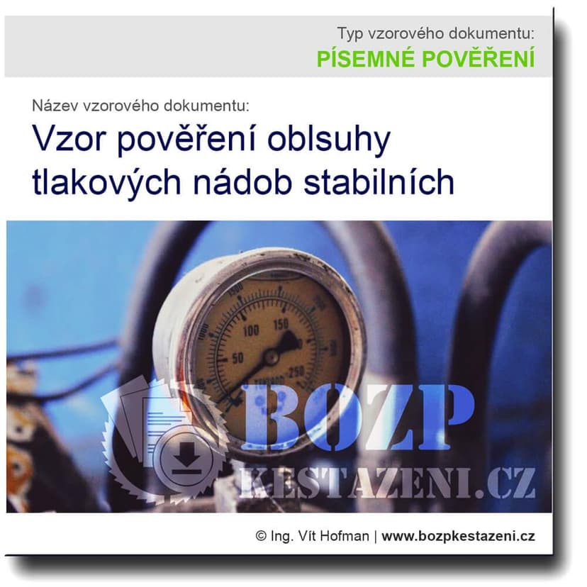 Vzor pověření obsluhy tlakových nádob stabilních