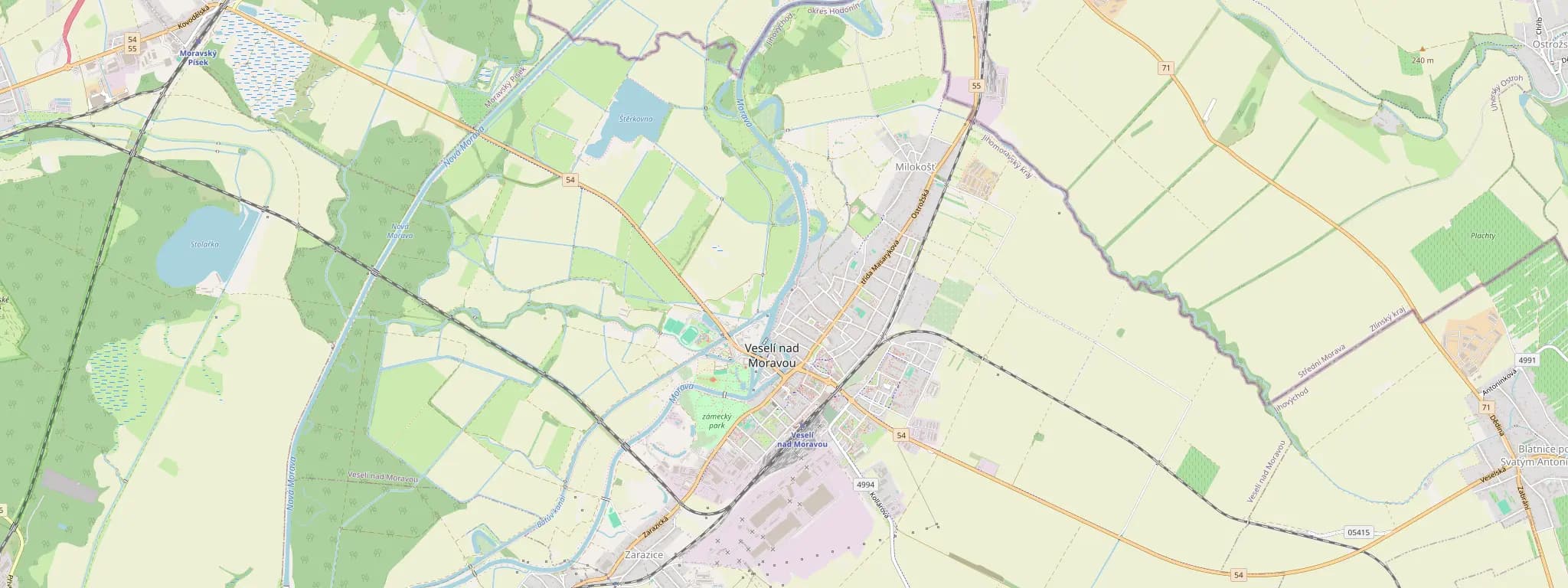 Mapa Veselí nad Moravou