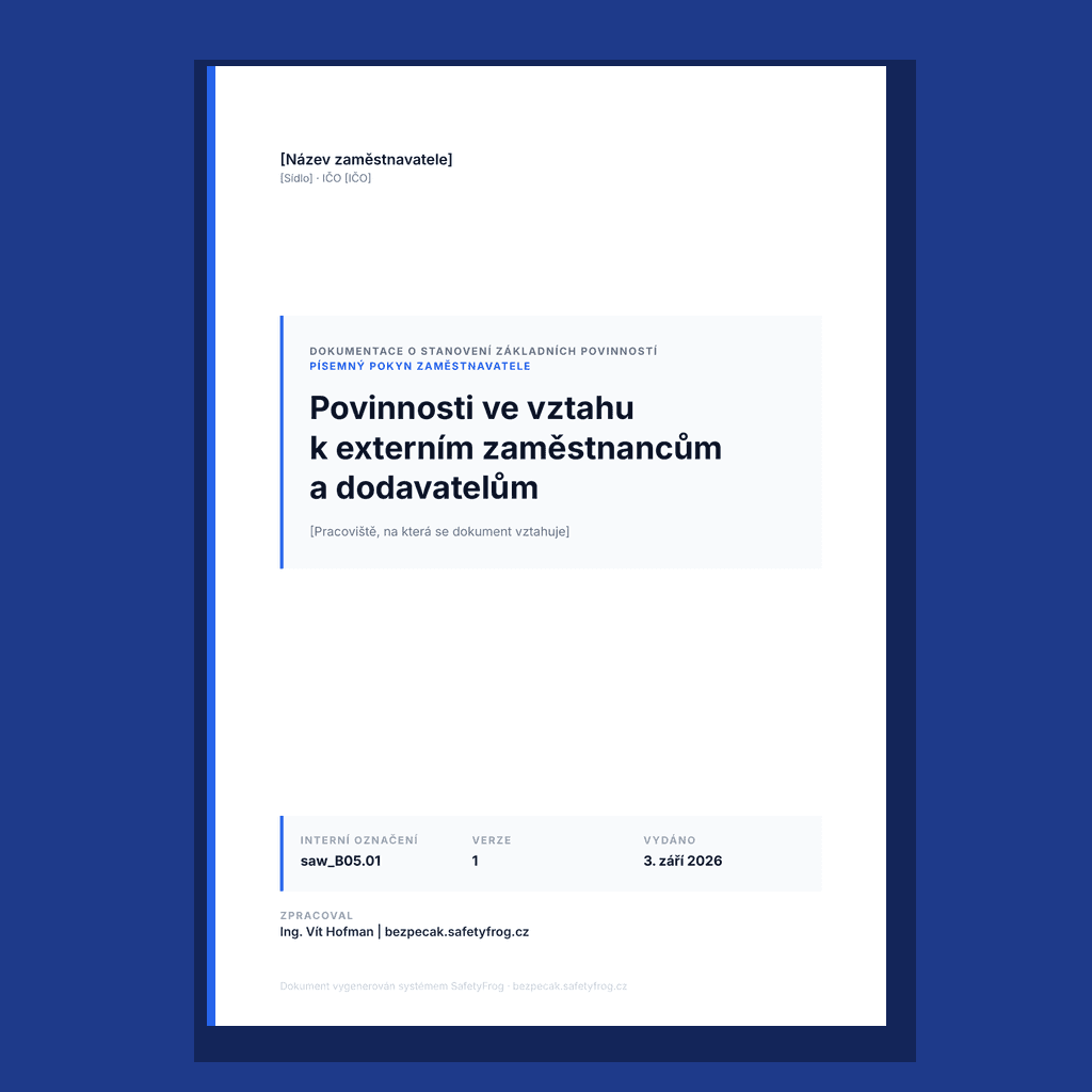 Vzor směrnice o BOZP externích zaměstnanců a dodavatelů s protokolem o předání pracoviště
