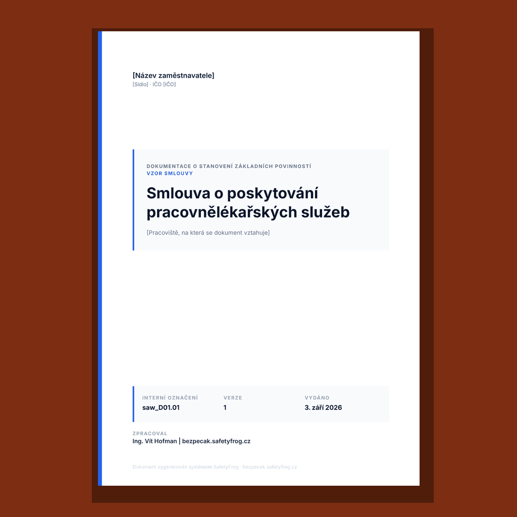 Vzor smlouvy o poskytování pracovnělékařských služeb se seznamem pracovišť, ceníkem, protokolem o seznámení a dodatkem
