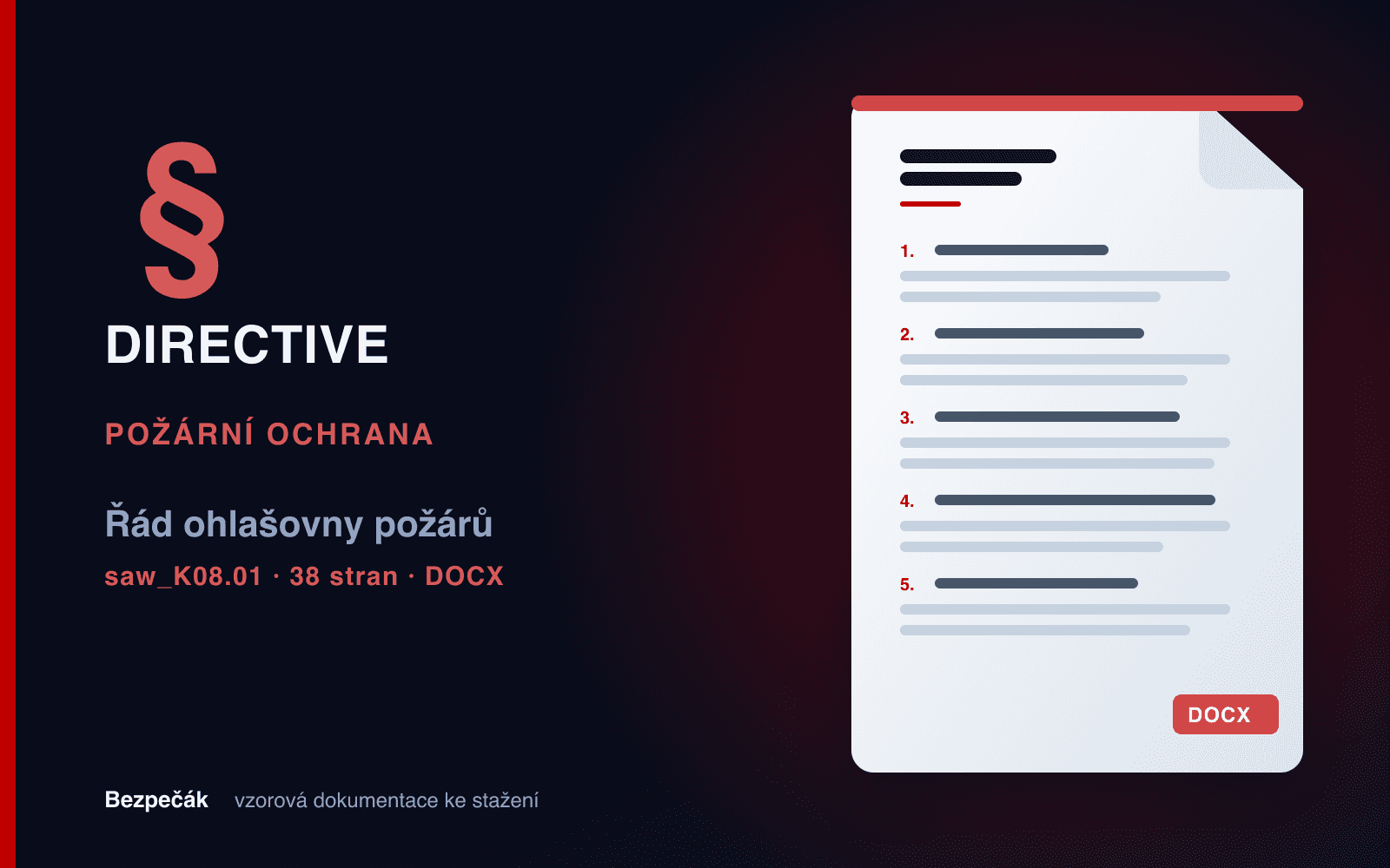 Řád ohlašovny požárů (vzor, kniha, karta, ML)