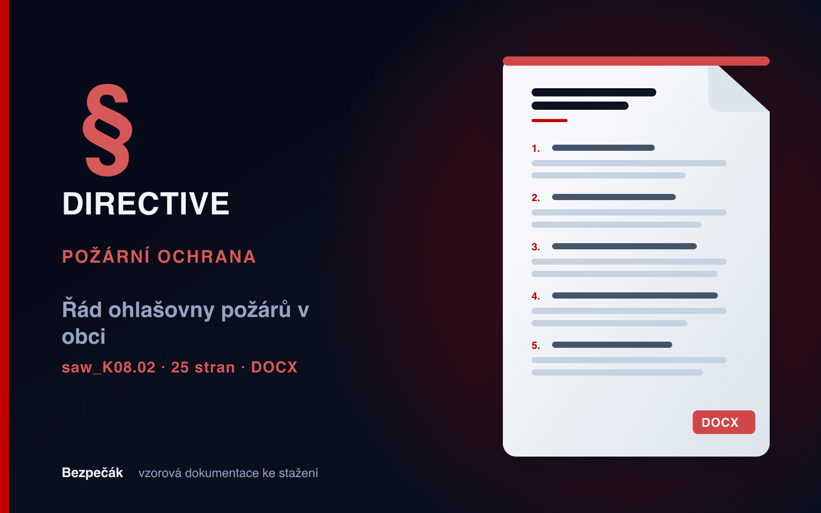 Řád ohlašovny požárů v obci (vzor, kniha)