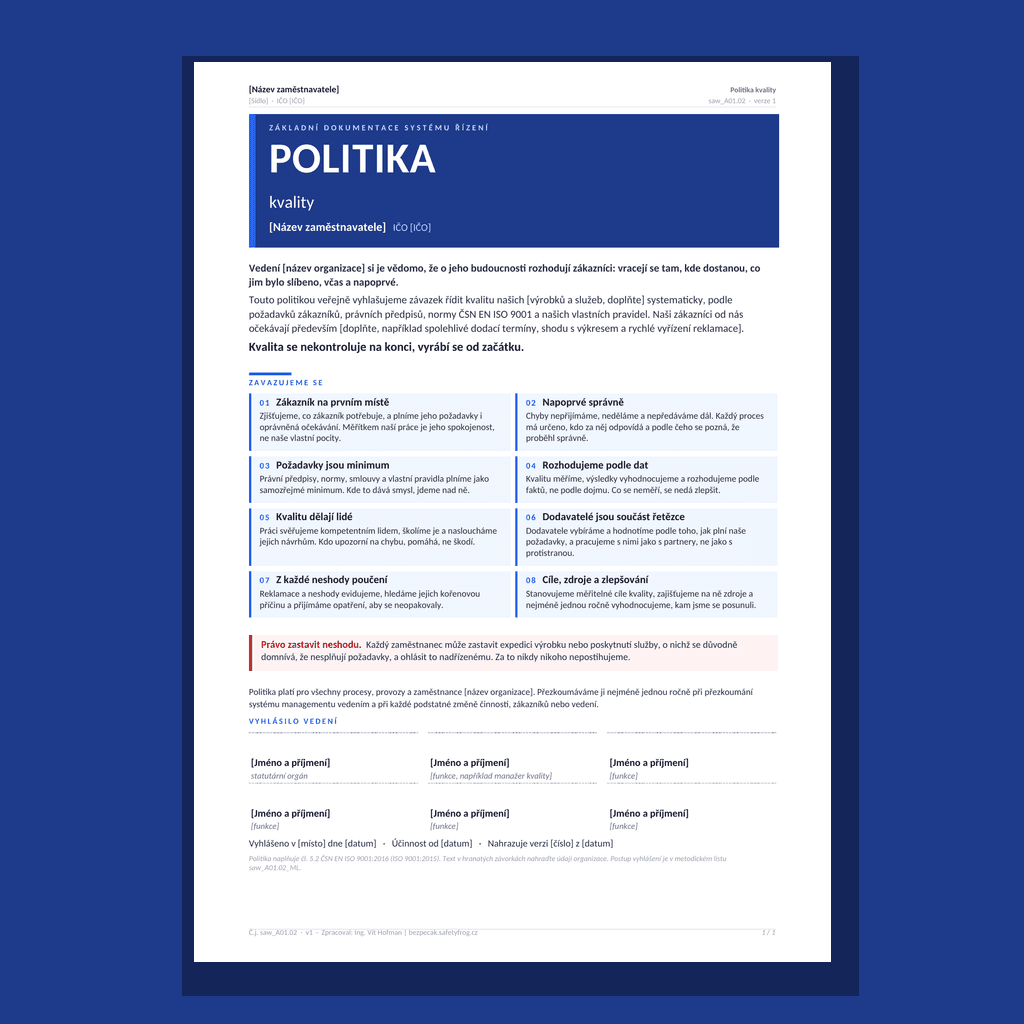 Vzorová politika kvality (ISO 9001)